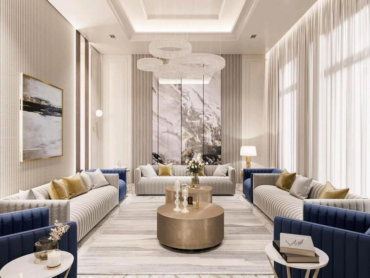 Luxury light-toned living room interior