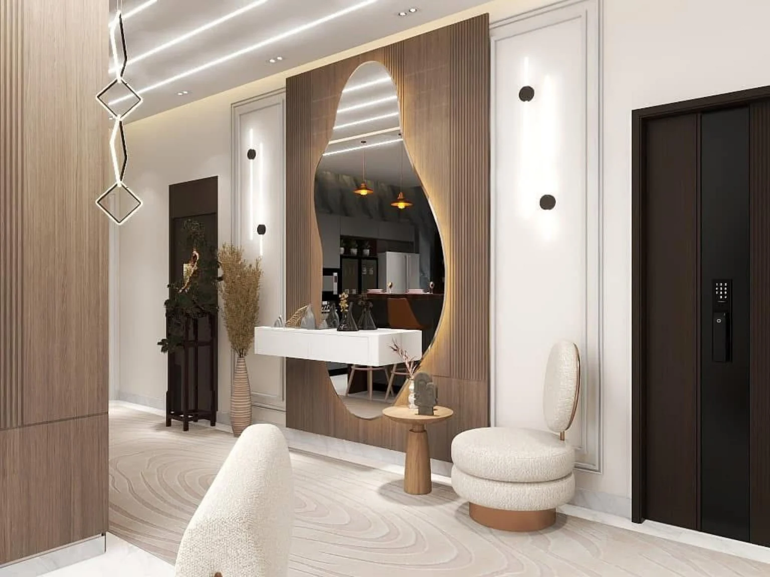 Sculptural mirror entry design
